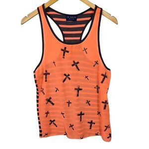 The Classic Dark Gray and Bright Orange Striped Tank Top Size M